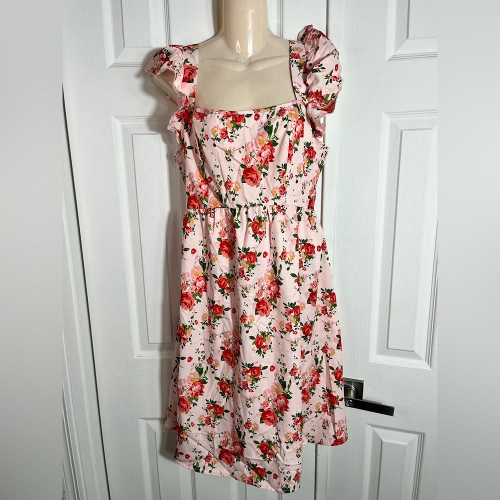 SHEIN Maternity Pink Floral Dress with Ruffle Detail size L